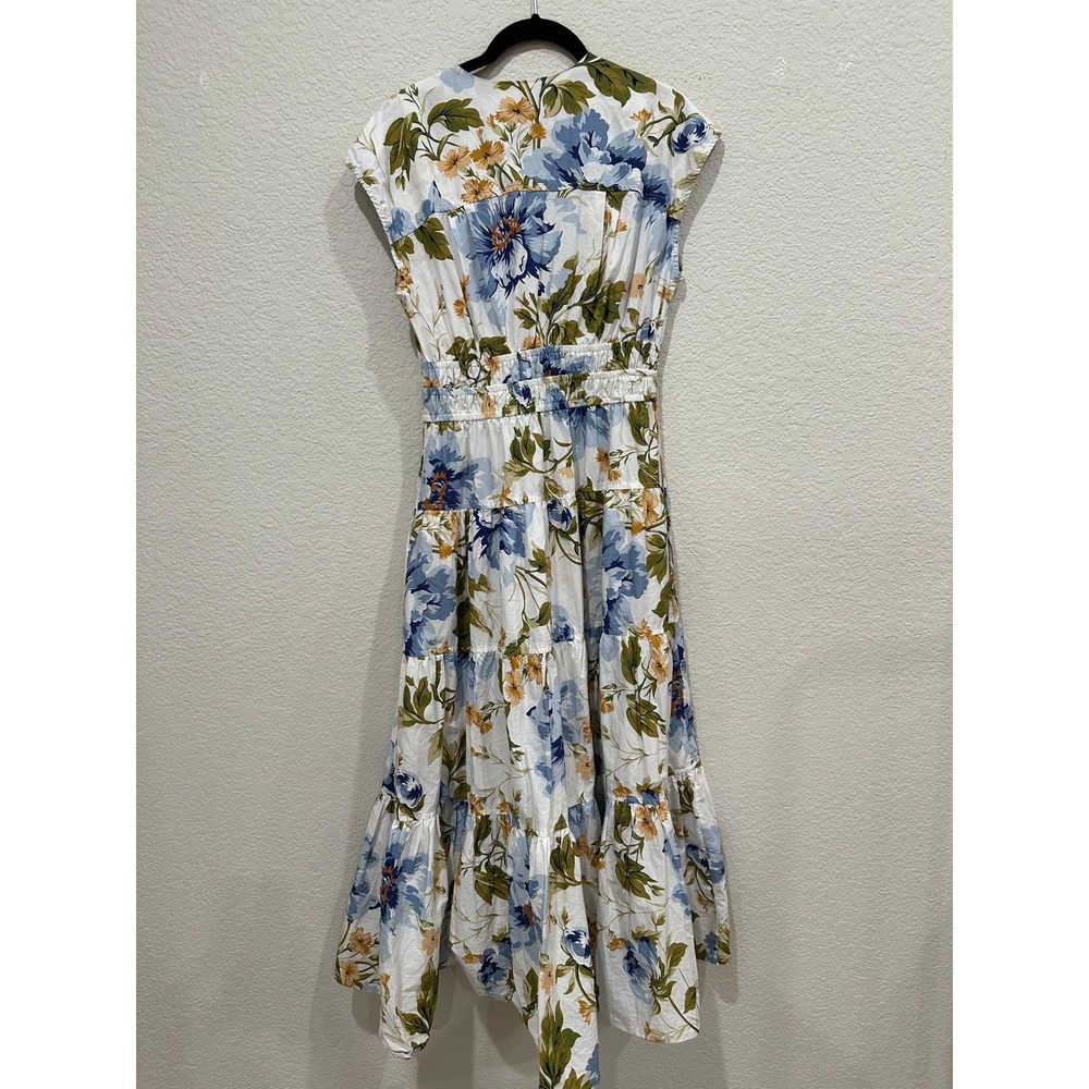 Nicole Miller New York Floral Cotton Maxi Dress Blue Yellow Smocked Waist Small - Picture 2 of 9